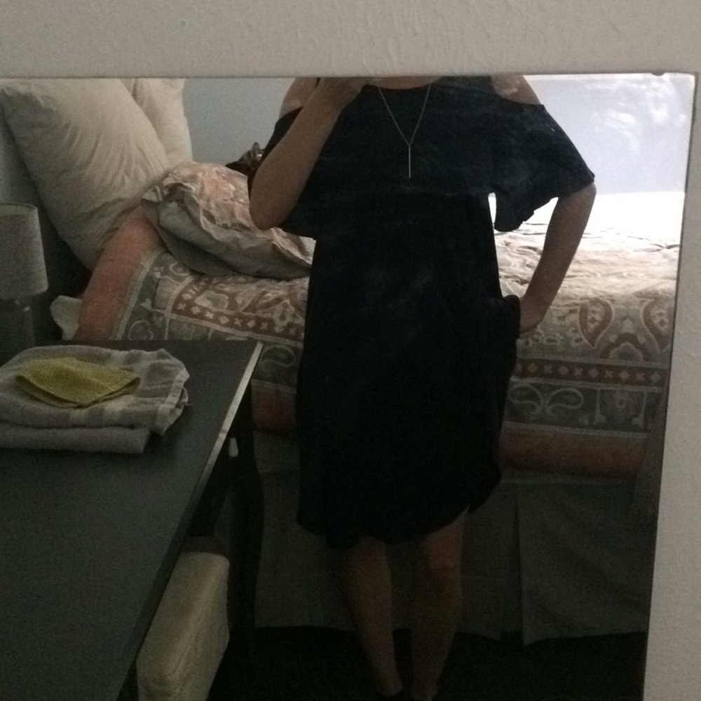 ! Blue cold shoulder A line dress